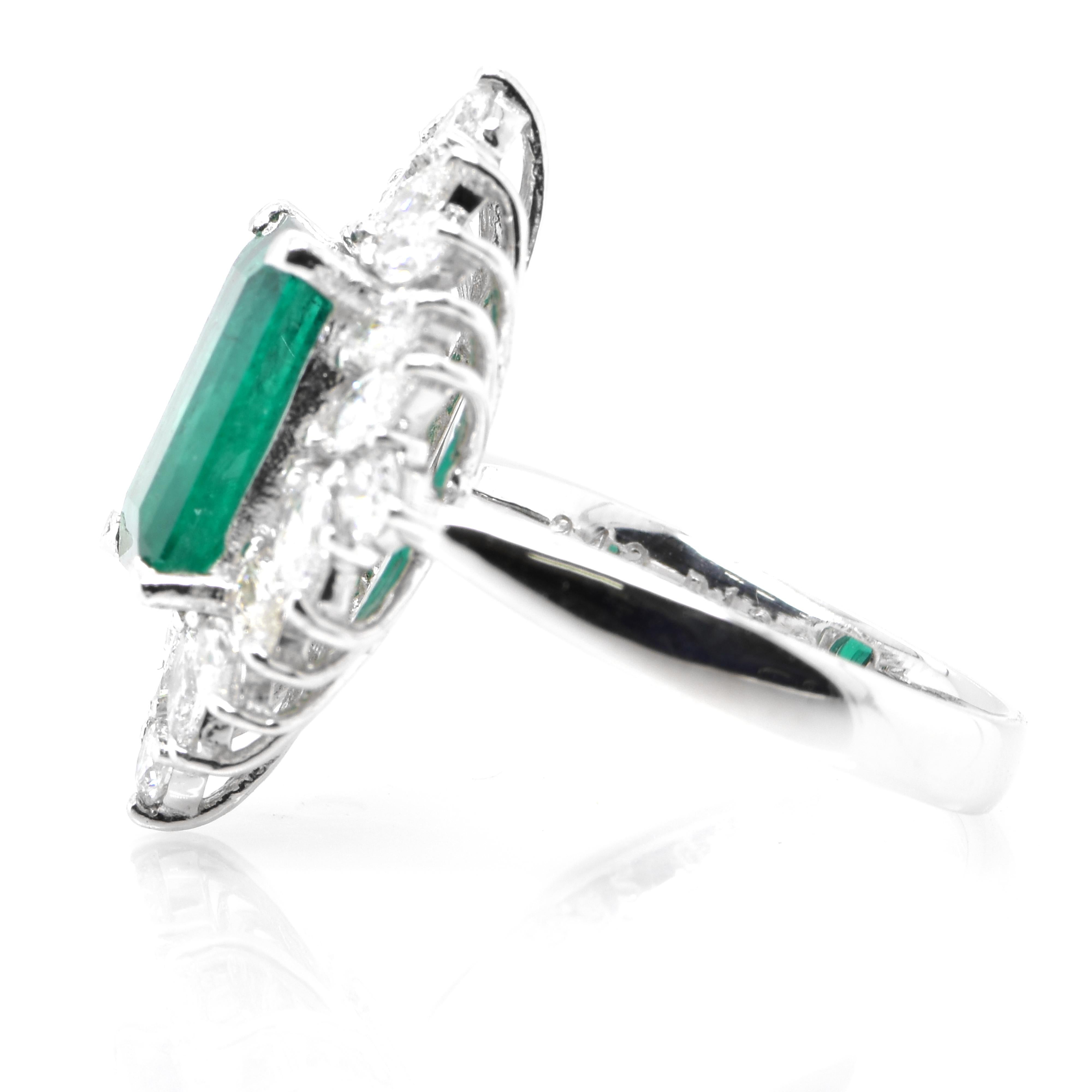 Emerald Cut GRS Certified 2.42 Carat Colombian, Muzo Green Emerald Ring Set in Platinum For Sale