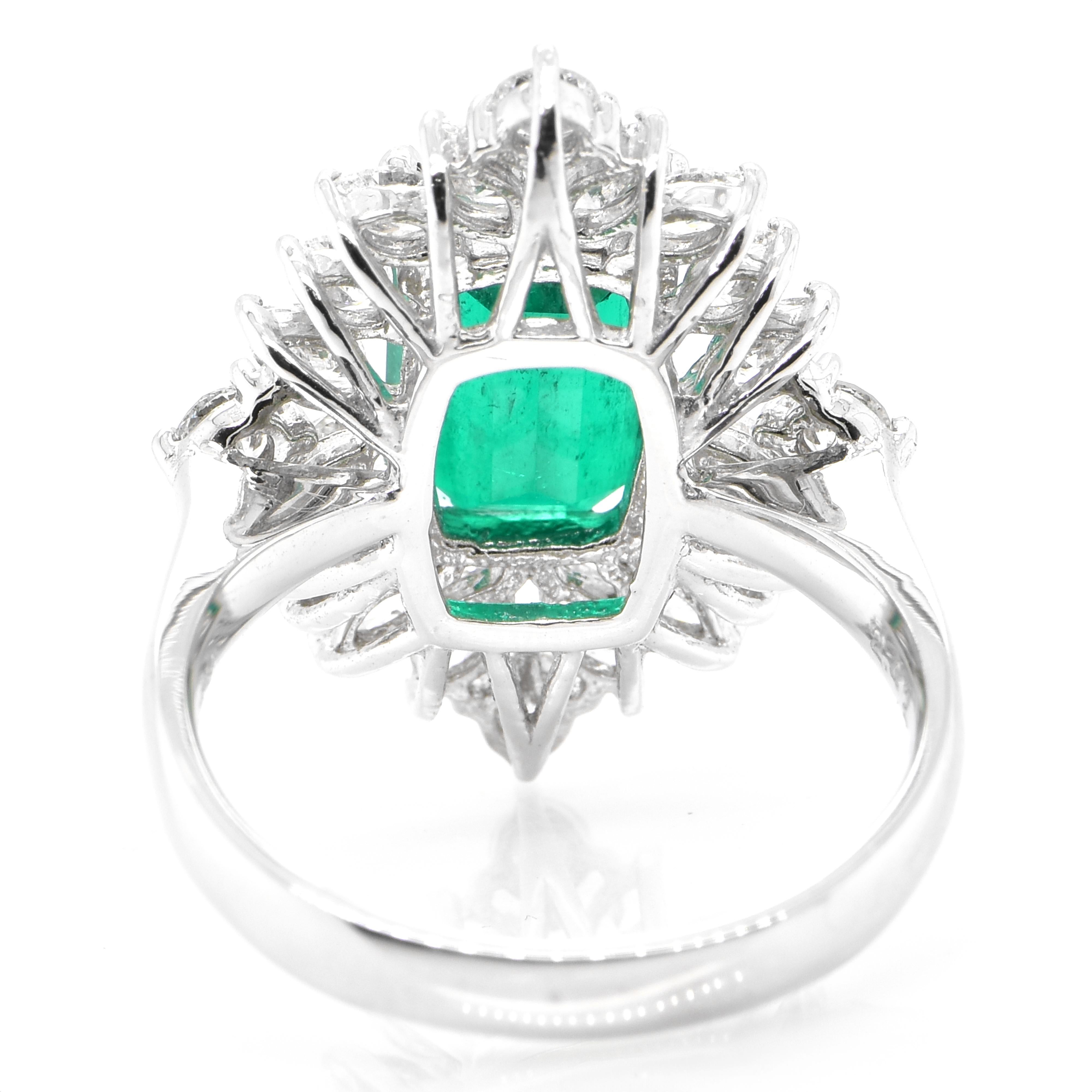 Women's GRS Certified 2.42 Carat Colombian, Muzo Green Emerald Ring Set in Platinum For Sale