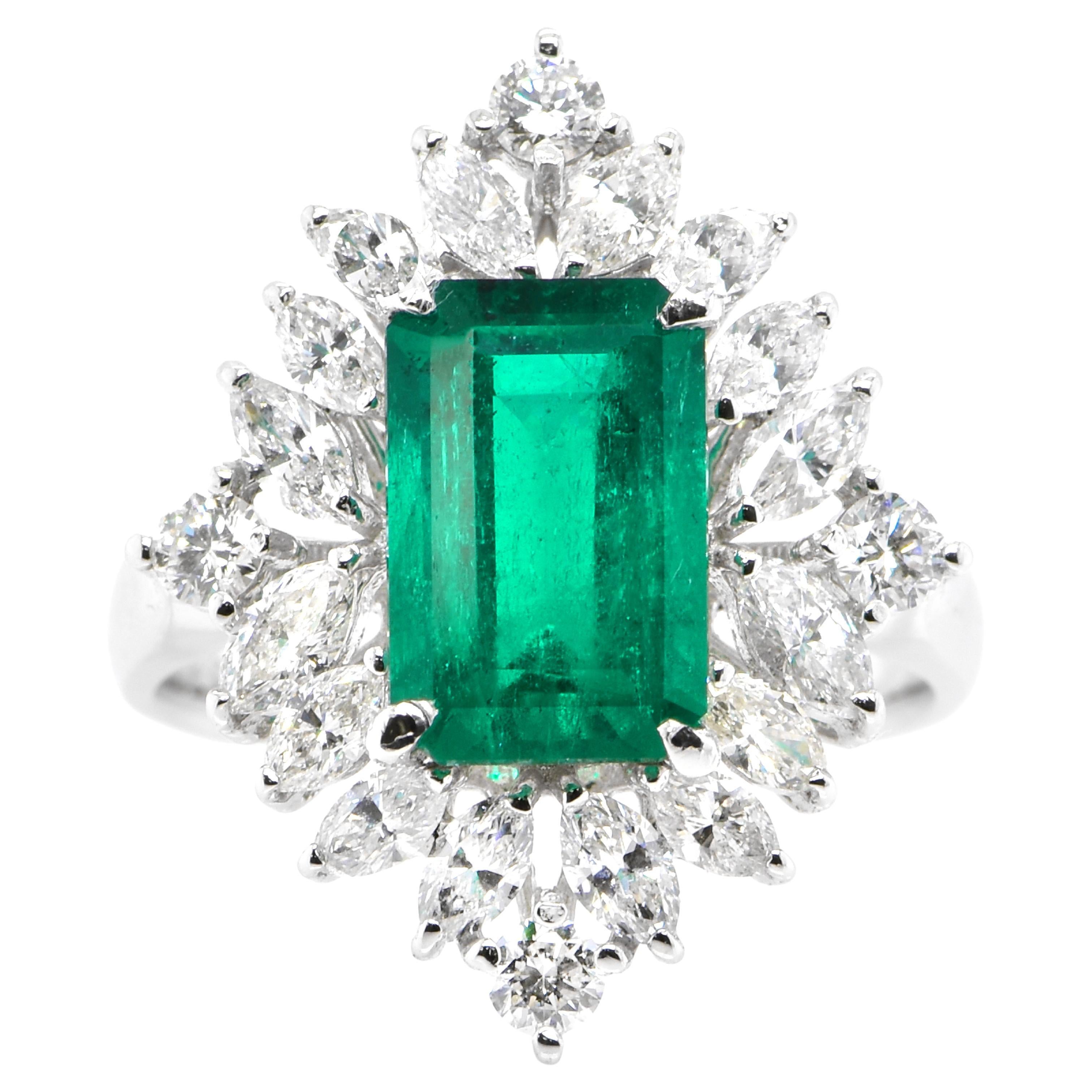 GRS Certified 2.42 Carat Colombian, Muzo Green Emerald Ring Set in Platinum For Sale
