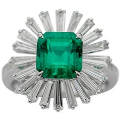 GRS Certified 2.42 Carat Vivid Green Colombian Emerald Ring