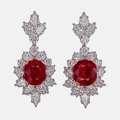 GRS Certified 2.44 Carat Burma Pigeon Blood Ruby And Diamond Earrings In 18k WG