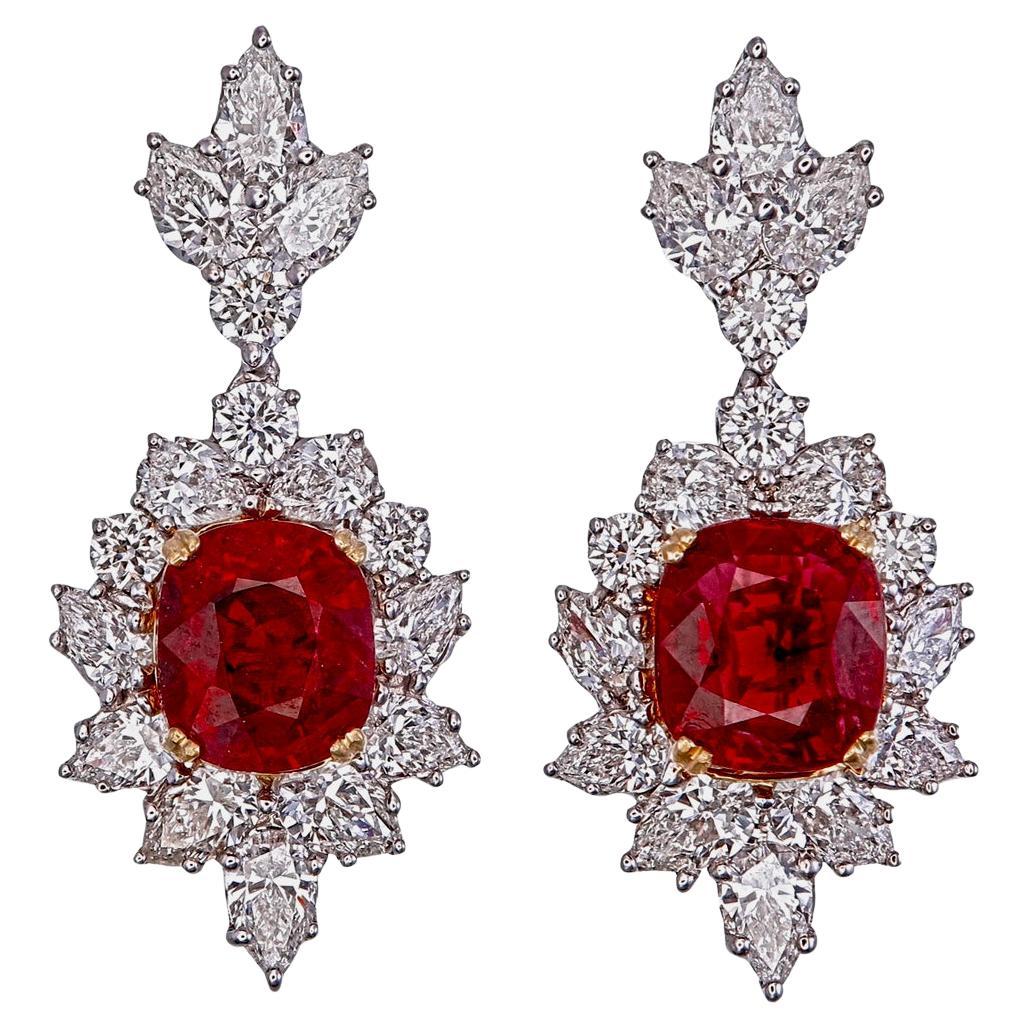 Orecchini di diamanti e rubini di sangue di piccione di Birmania certificati GRS da 2,44 carati in WG 18k