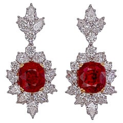 Orecchini di diamanti e rubini di sangue di piccione di Birmania certificati GRS da 2,44 carati in WG 18k