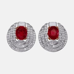 Orecchini di diamanti e rubini di sangue di piccione birmano certificati GRS da 2,44 carati in 18 carati