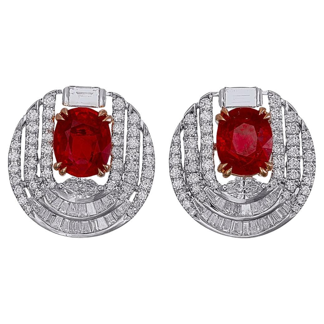 Orecchini di diamanti e rubini di sangue di piccione birmano certificati GRS da 2,44 carati in 18 carati in vendita