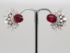 GRS Certified 2 Carat Burmese Ruby and Diamond Earring in 18 Karat Gold