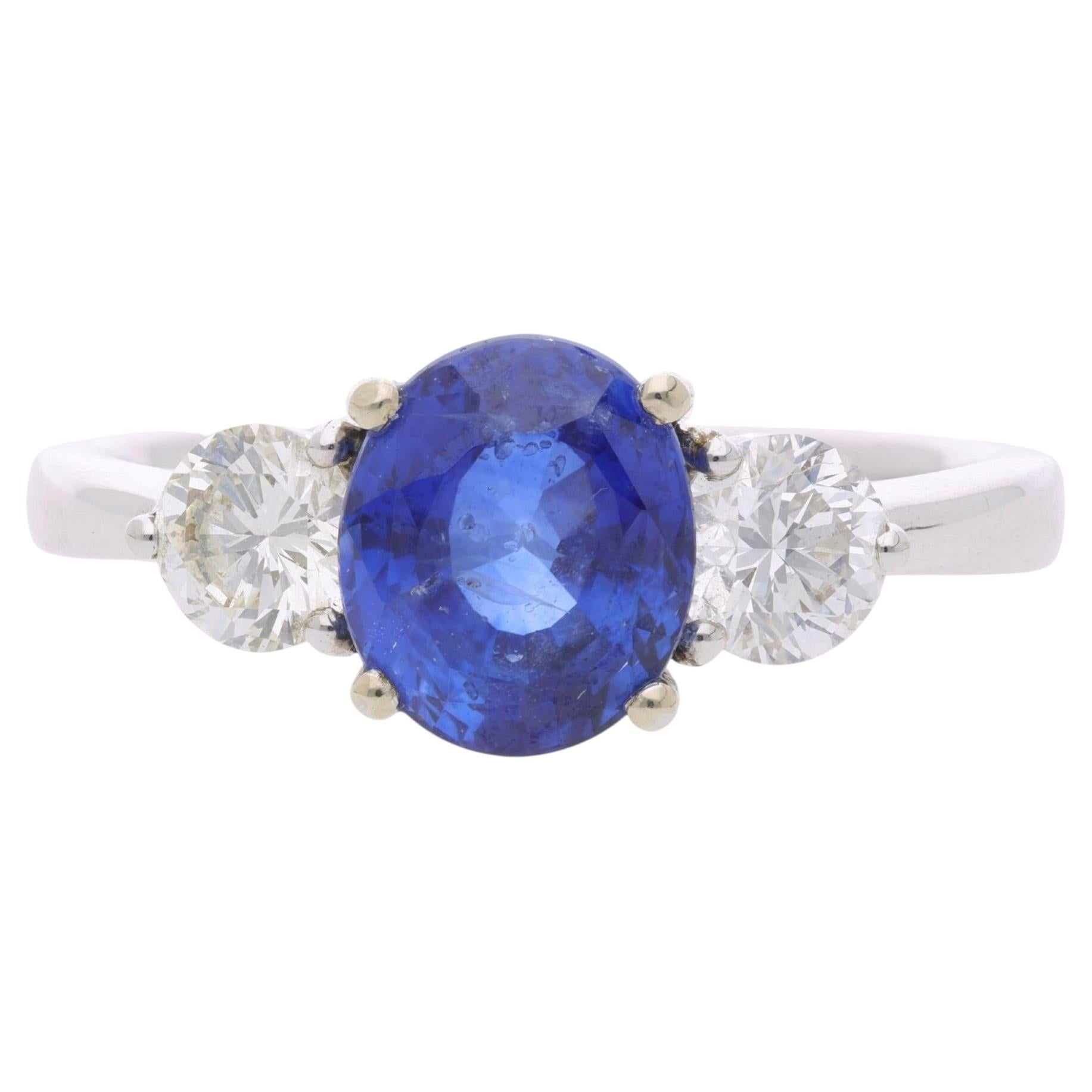GRS Certified 2.47 Carat No Heat Royal Blue Sapphire Diamond 18K Art Deco Ring