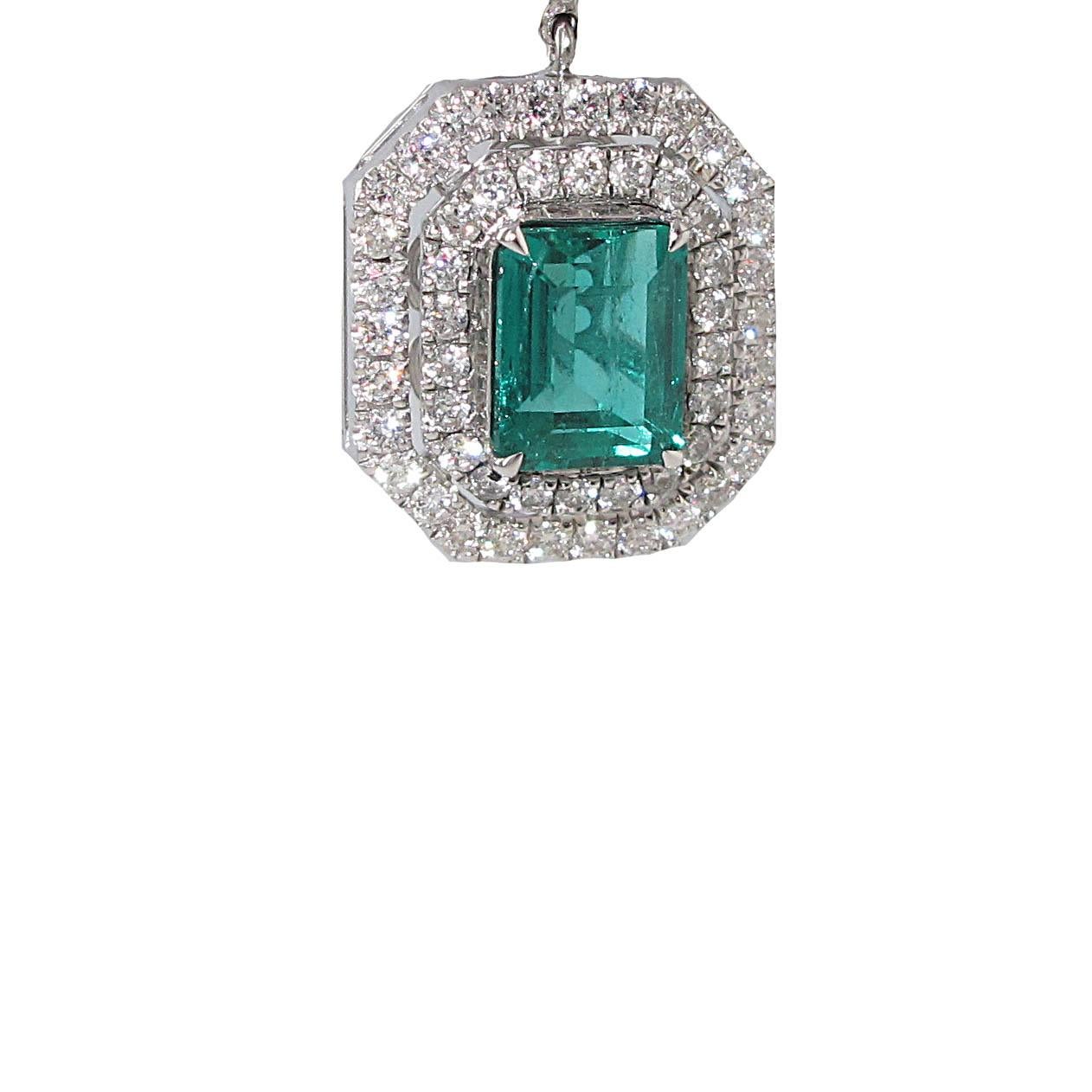 Modern GRS Certified 2.48 Carat No Oil Columbian Emerald and Diamond Earrings