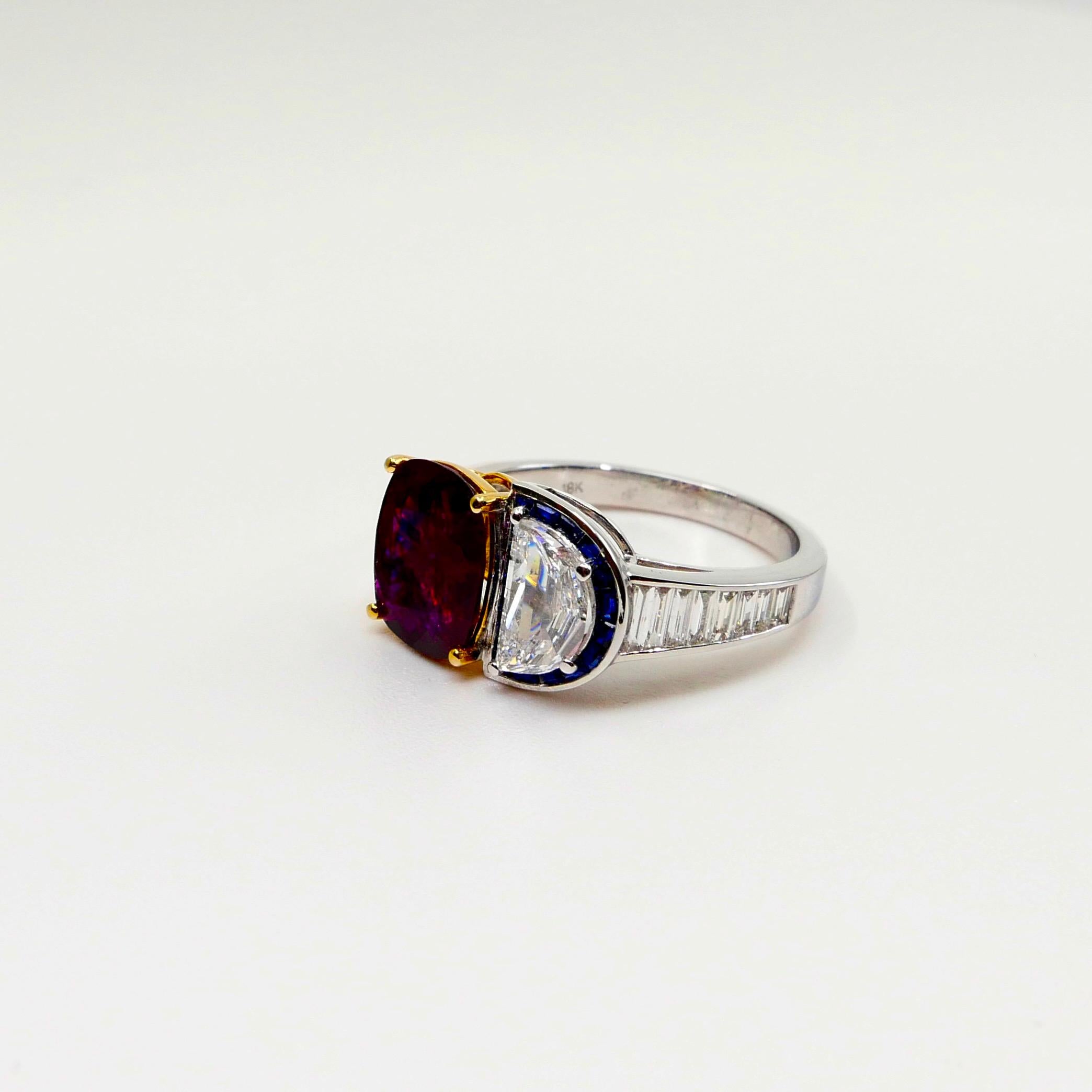 GRS Certified 2.4cts Burma No Heat Pigeon's Blood Red Ruby and Diamond Ring 4
