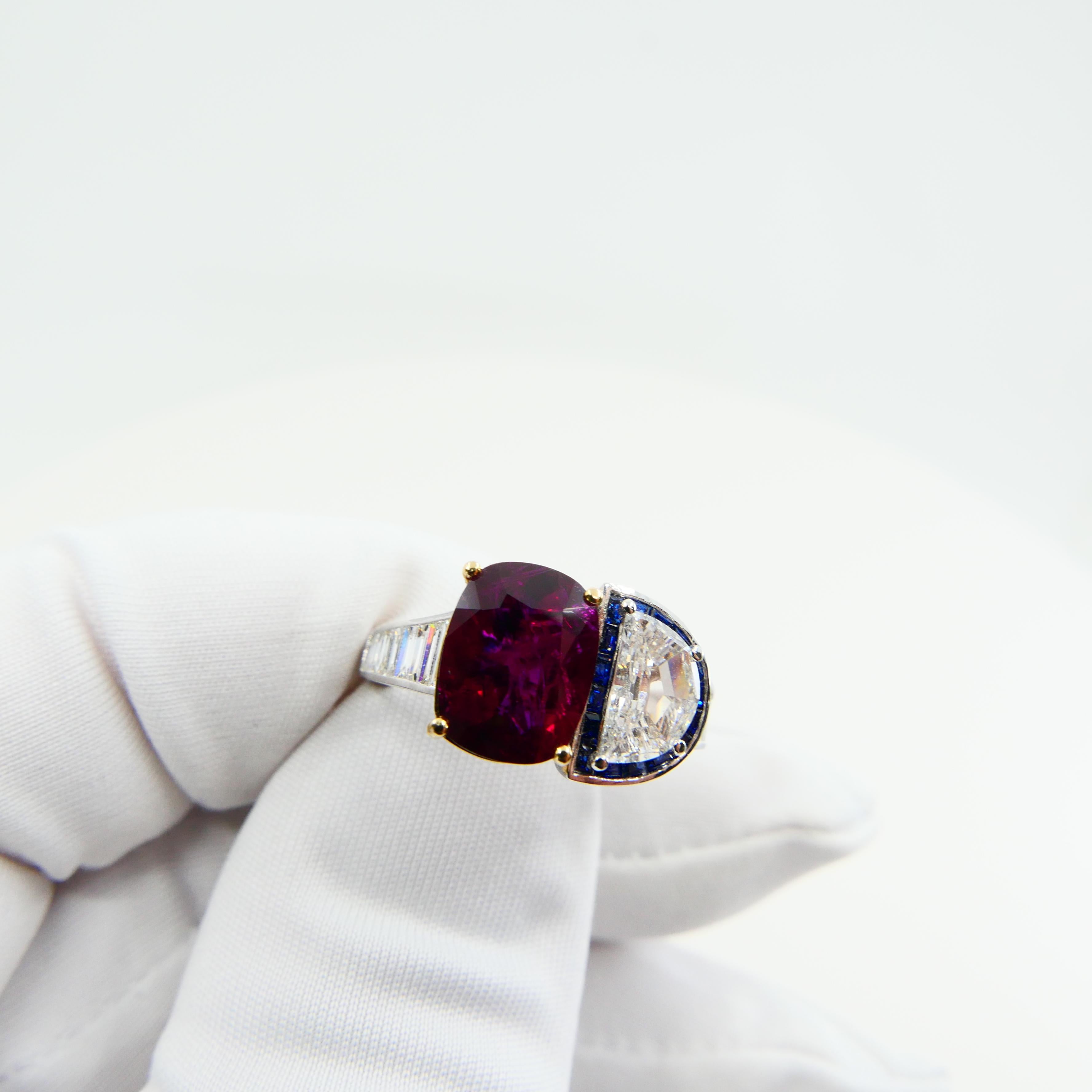 GRS Certified 2.4cts Burma No Heat Pigeon's Blood Red Ruby and Diamond Ring 8