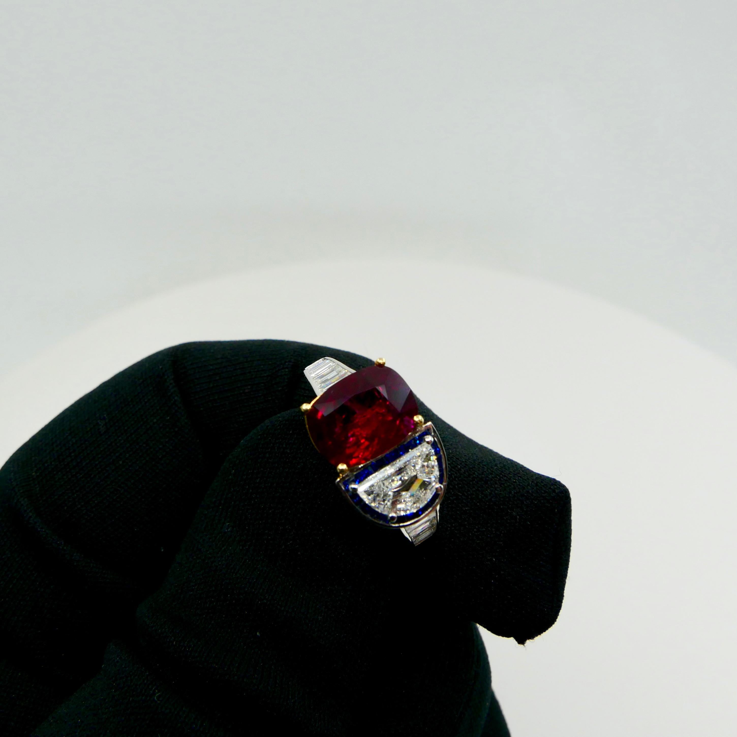 GRS Certified 2.4cts Burma No Heat Pigeon's Blood Red Ruby and Diamond Ring 9