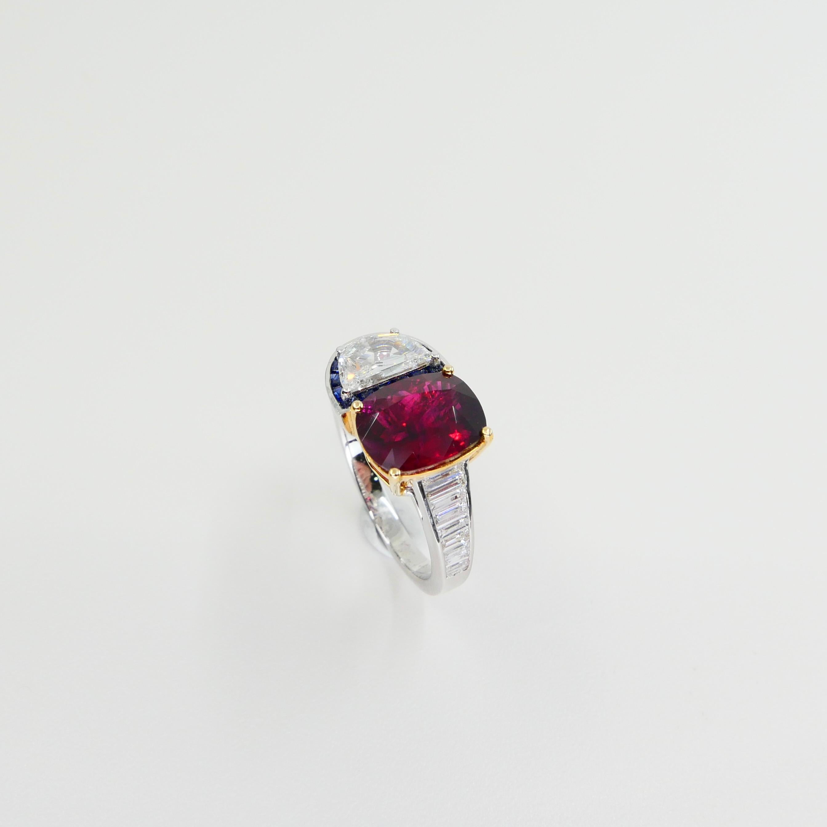 GRS Certified 2.4cts Burma No Heat Pigeon's Blood Red Ruby and Diamond Ring In New Condition In Hong Kong, HK