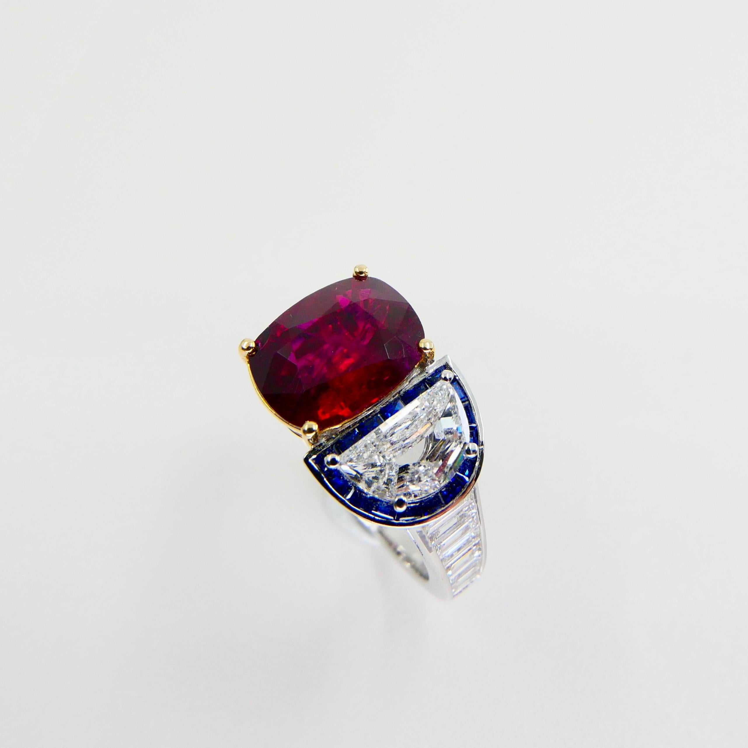 Women's GRS Certified 2.4cts Burma No Heat Pigeon's Blood Red Ruby and Diamond Ring