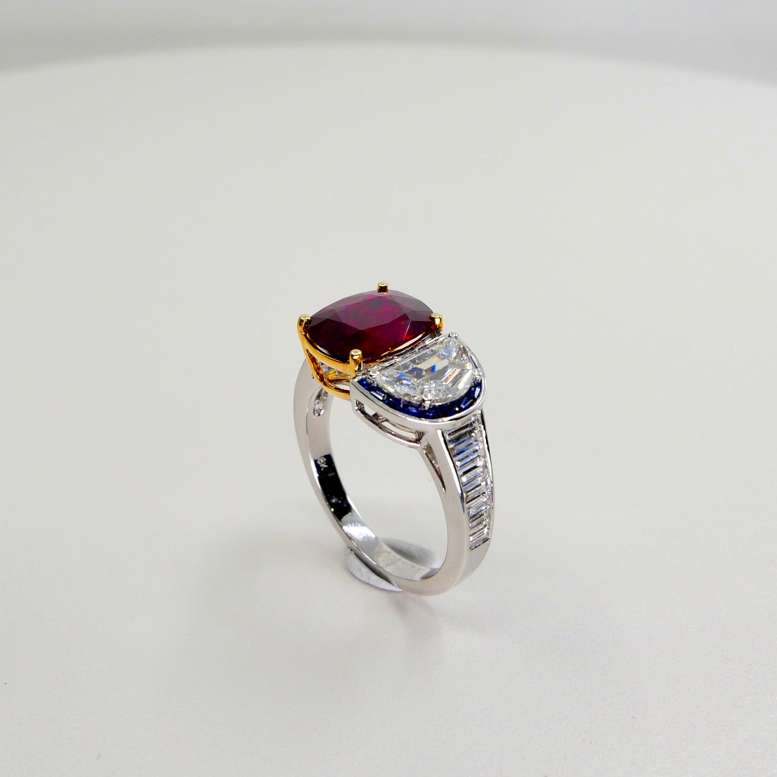 GRS Certified 2.4cts Burma No Heat Pigeon's Blood Red Ruby and Diamond Ring 2