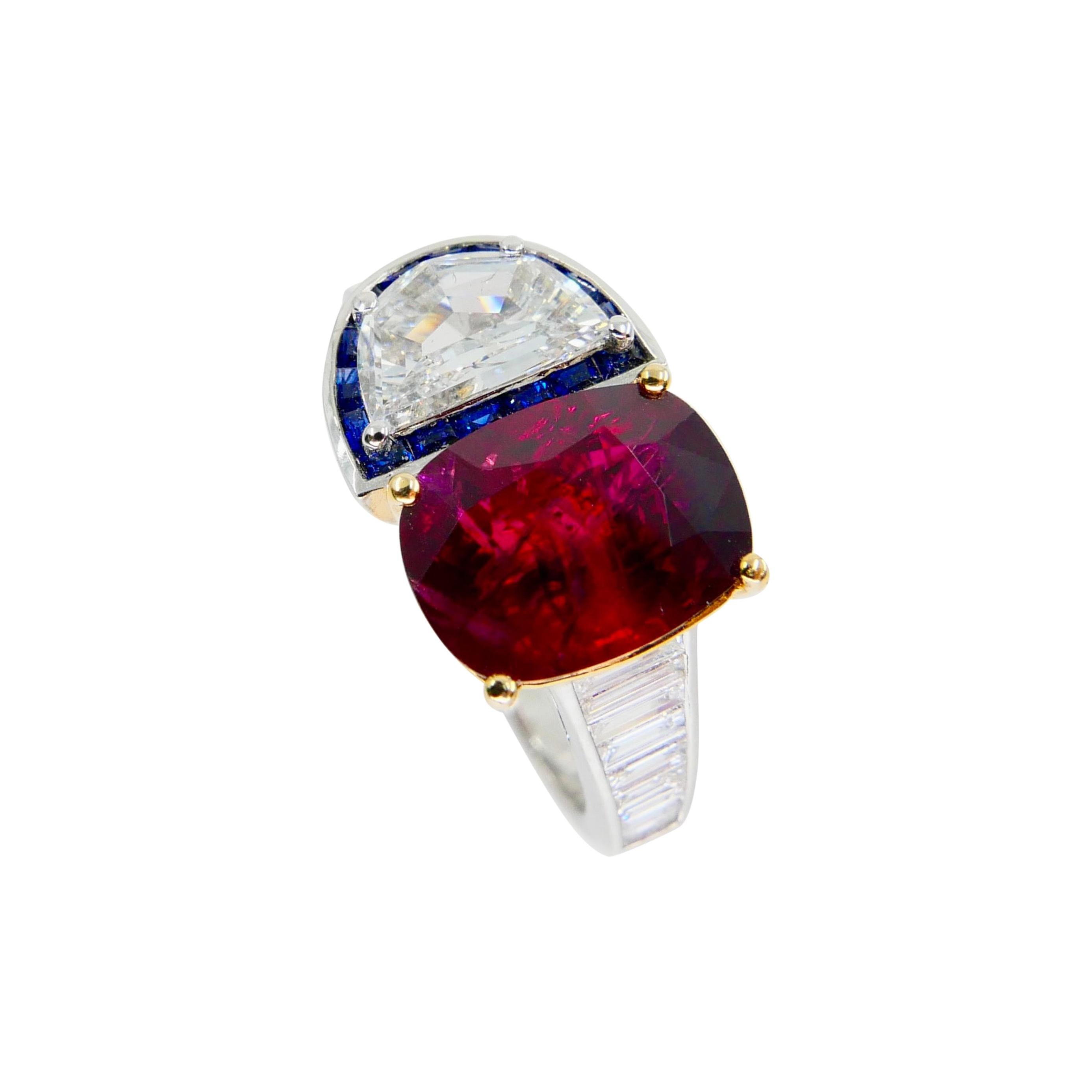 GRS Certified 2.4cts Burma No Heat Pigeon's Blood Red Ruby and Diamond Ring