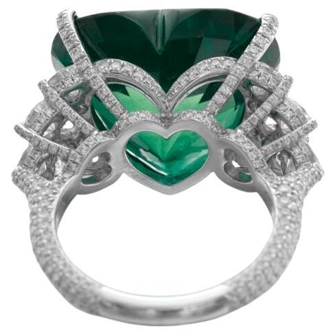 Contemporary GRS Certified 25 Heart Shape Emerald Diamond Platinum Ring For Sale