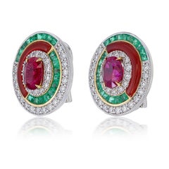 Orecchini di diamanti e rubini di sangue di piccione birmano certificati GRS da 2.50 carati senza calore