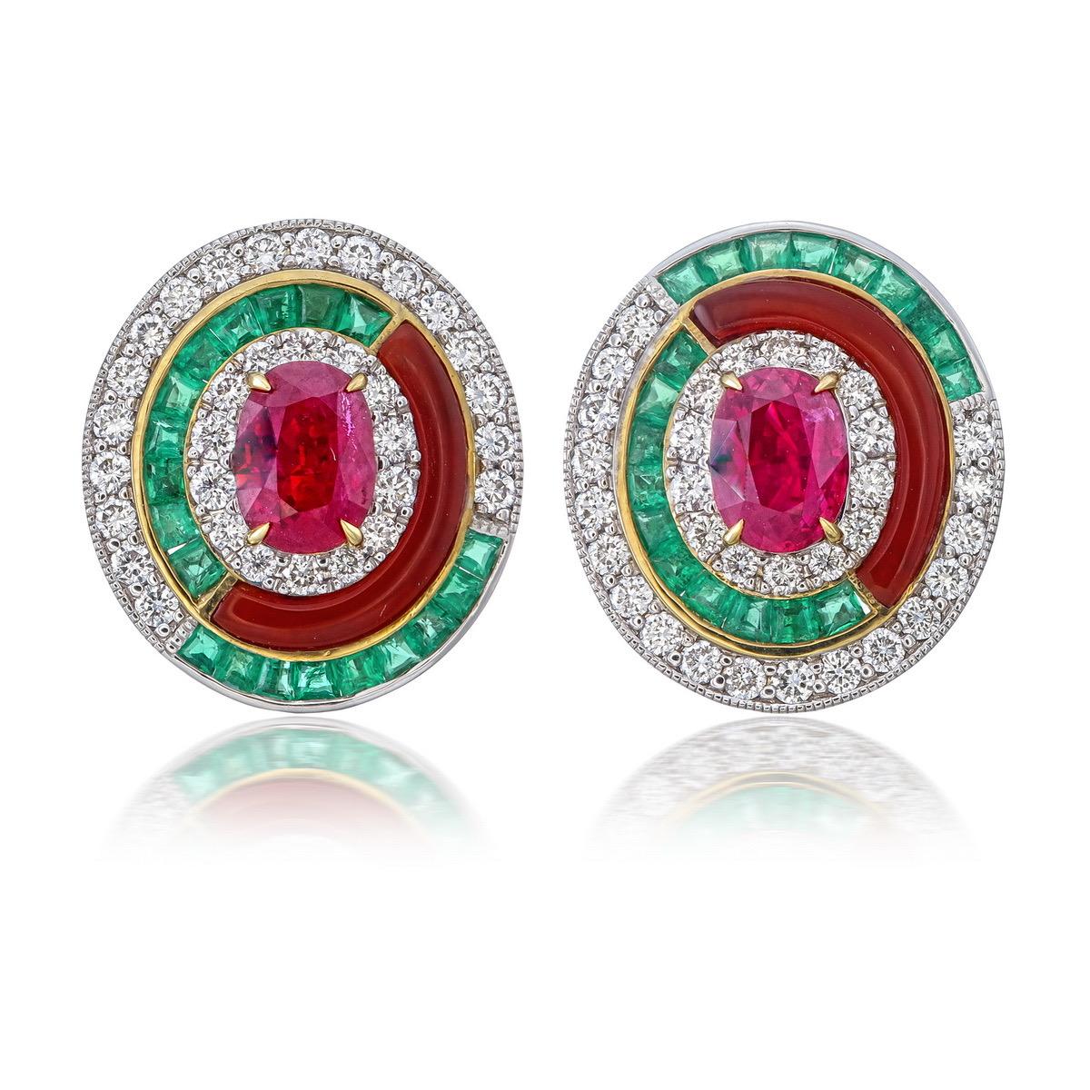 Oval Cut GRS Certified 2.50 Carat Burmese Pigeon Blood No Heat Ruby and Diamond Earrings For Sale