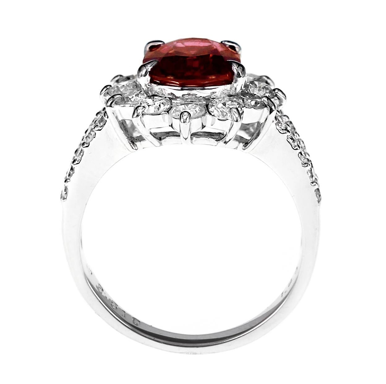 Art Nouveau GRS Certified 2.51 Carat Red Mozambique Ruby and 1.28 Carat Diamond in Platinum