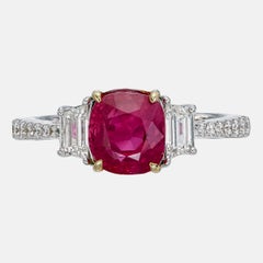 GRS Certified 2.55 Carat Burma Ruby No HeatAnd Diamond Ring In 18k White Gold