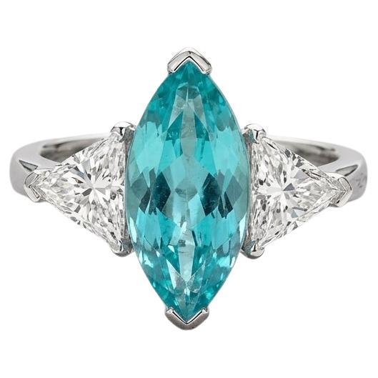 GRS Certified 2.58 Carat Paraiba Tourmaline Diamond Platinum Ring