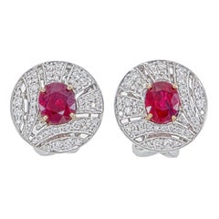 GRS Certified 2.58 Carat Pigeon Blood Burma No Heat Ruby Diamond Stud Earrings