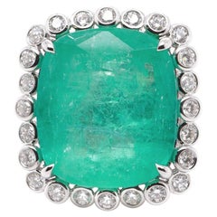 GRS Certified 26 Carat Massive Colombian Emerald Diamond Statement 18K Ring