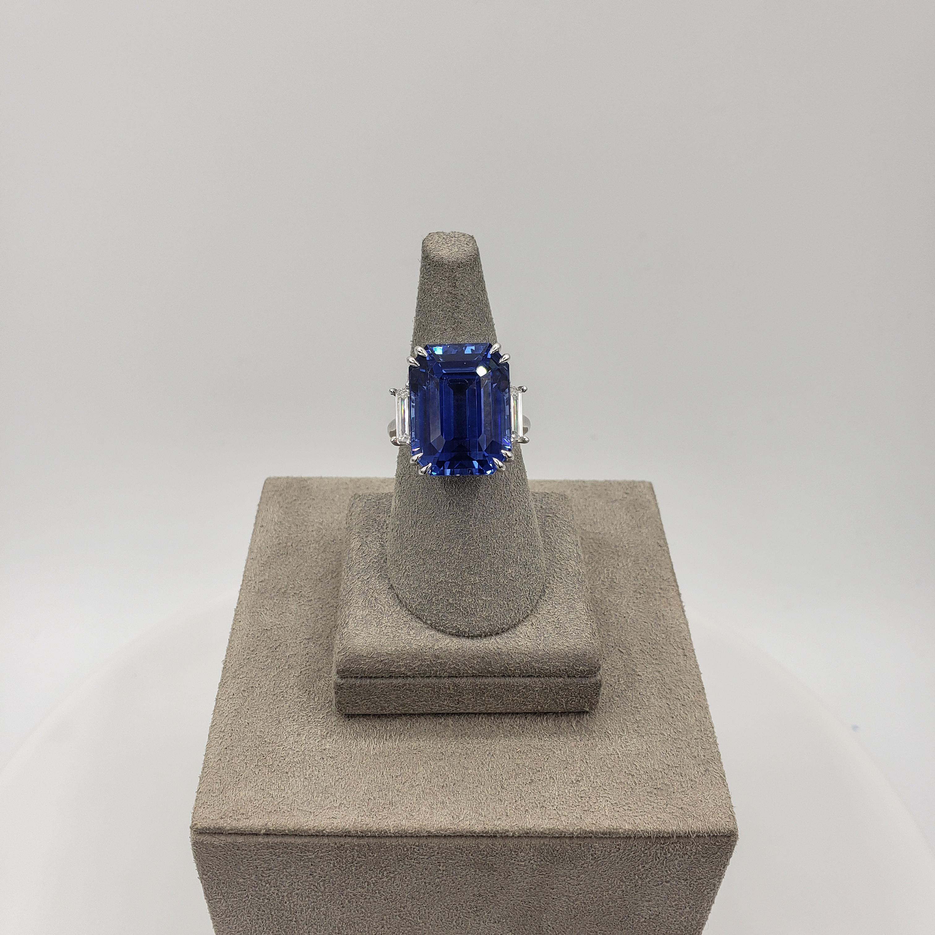 Roman Malakov 26.14 Carats Emerald Cut Sapphire & Diamond Engagement Ring For Sale 4