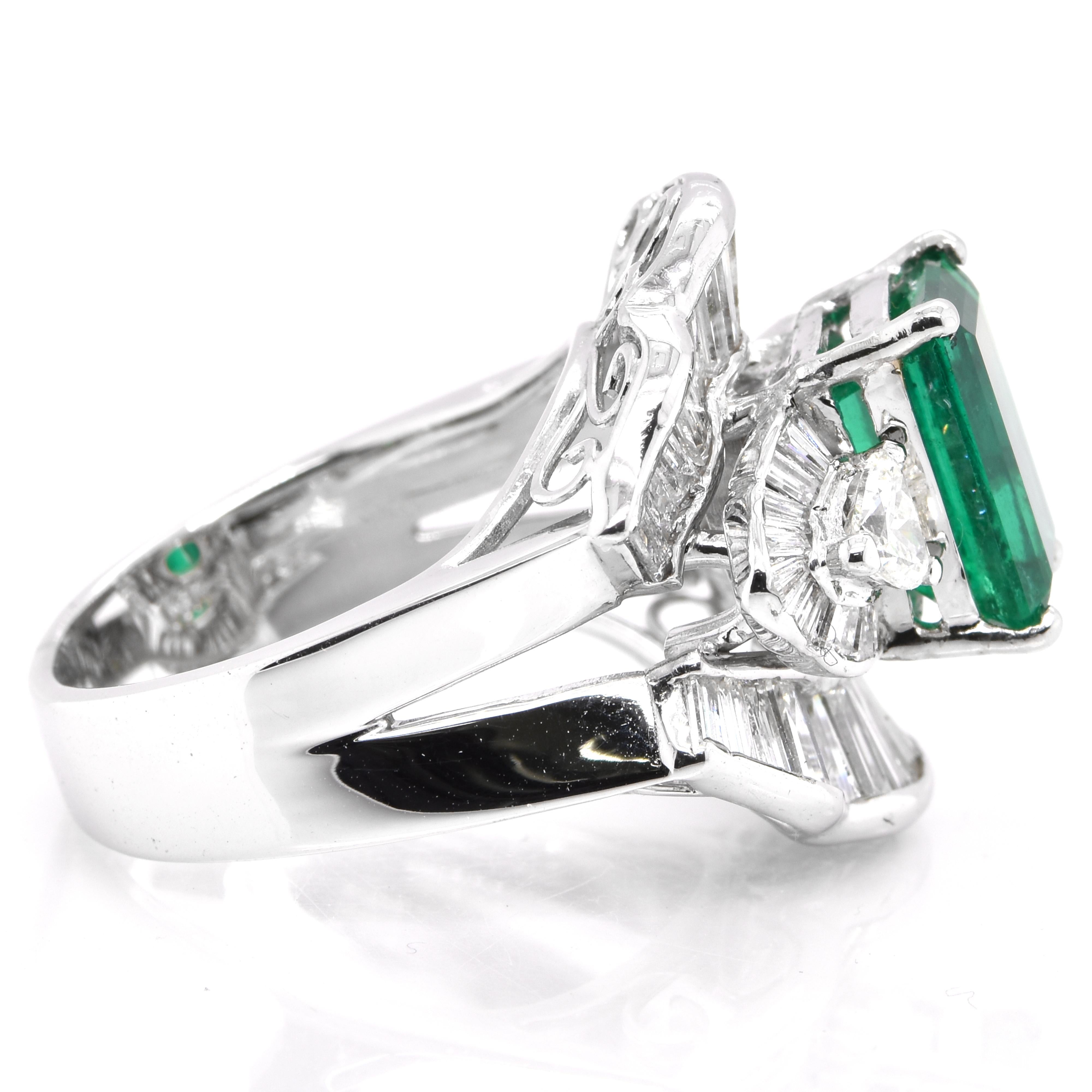 Emerald Cut GRS Certified 2.62 Carat Colombian, Muzo Green Emerald Ring set in 18K Gold For Sale