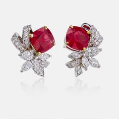 GIA Certified 2.37 Carat Burmese No Heat Pigeon Blood Ruby and Diamond Earrings