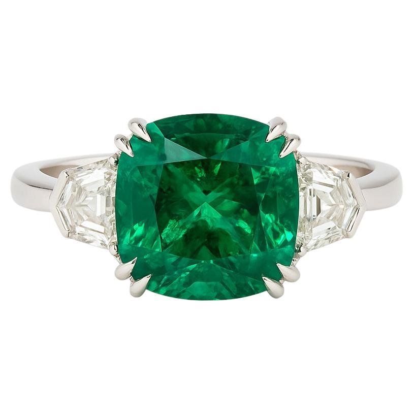 GRS Certified 2.64 Carat Cushion MUZO Green Emerald Cocktail Ring For Sale