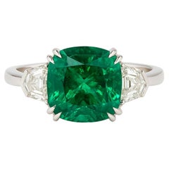 GRS Certified 2.64 Carat Cushion MUZO Green Emerald Cocktail Ring