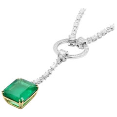 GRS Certified 26.64 Carat Natural Unheated Green Brazil Diamond Emerald Necklace