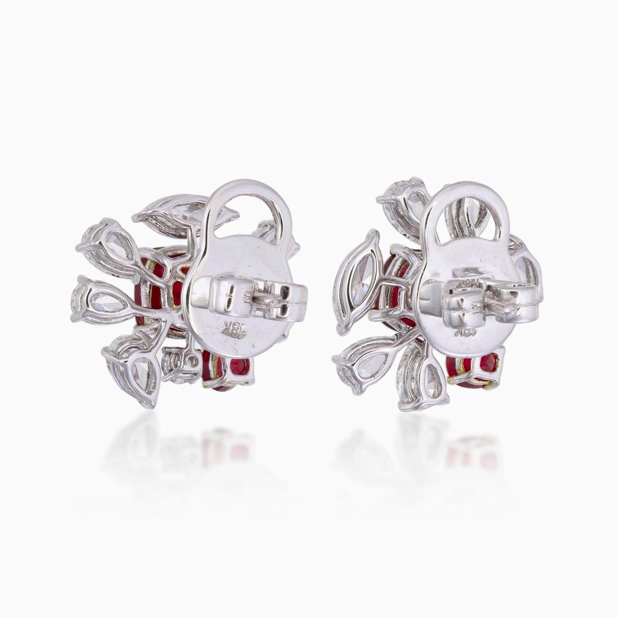 Oval Cut GRS Certified 2.67 Carat Burmese No Heat Pigeon Blood Ruby and Diamond Earrings For Sale