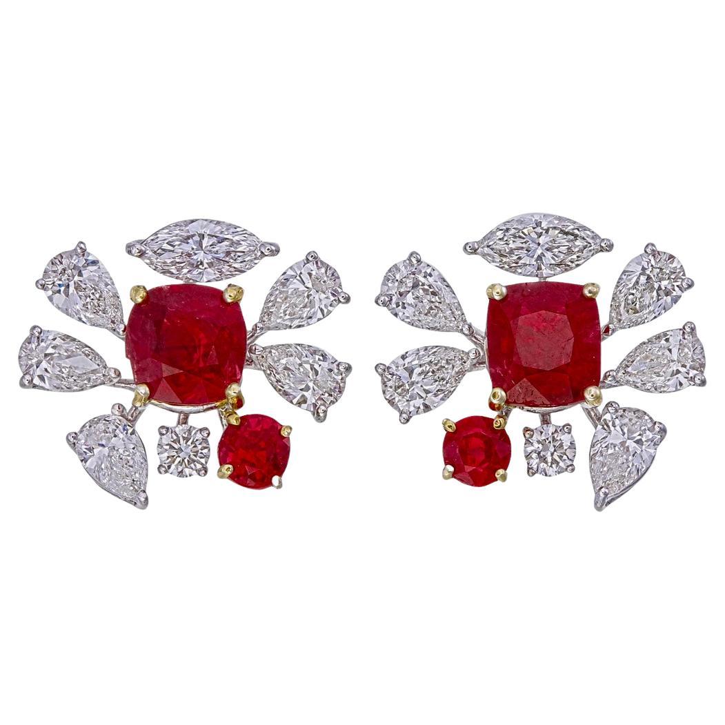GRS Certified 2.67 Carat Burmese No Heat Pigeon Blood Ruby and Diamond Earrings For Sale
