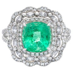 Bague en or blanc 18 carats certifiée GRS avec émeraude de 2,71 carats et diamant de 0,97 carat