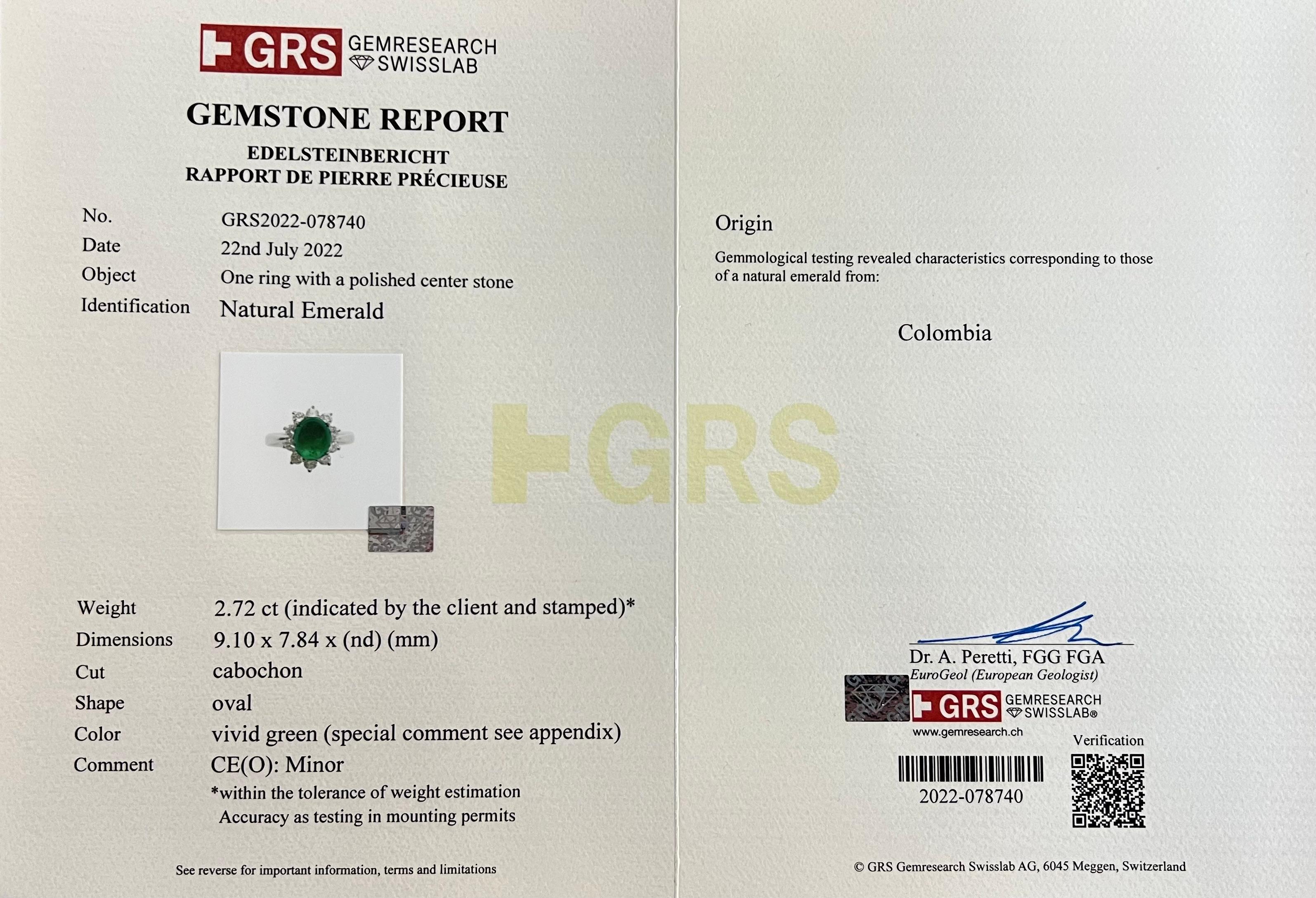 Bague en émeraude colombienne Muzo mineure de 2,72 carats certifiée GRS. Annexe spéciale  en vente 14