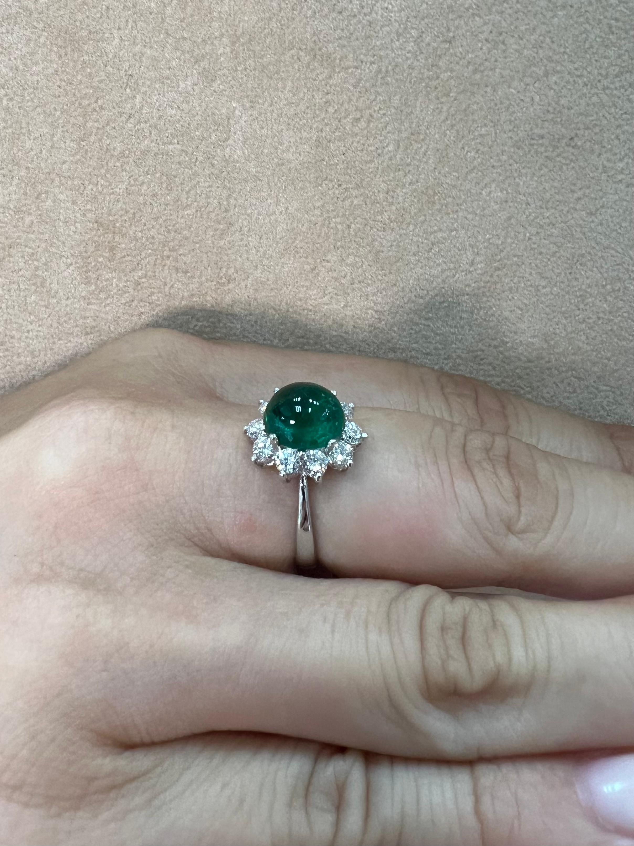 Cabochon GRS Certified 2.72 Cts Columbian Minor Muzo Emerald Ring. Special Appendix  For Sale