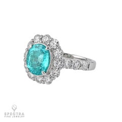GRS Certified 2.80 Carat Paraiba Tourmaline Diamond Ring