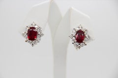 GRS Certified 2.83 Burmese Pigeon Blood Ruby and Diamond Stud Earring