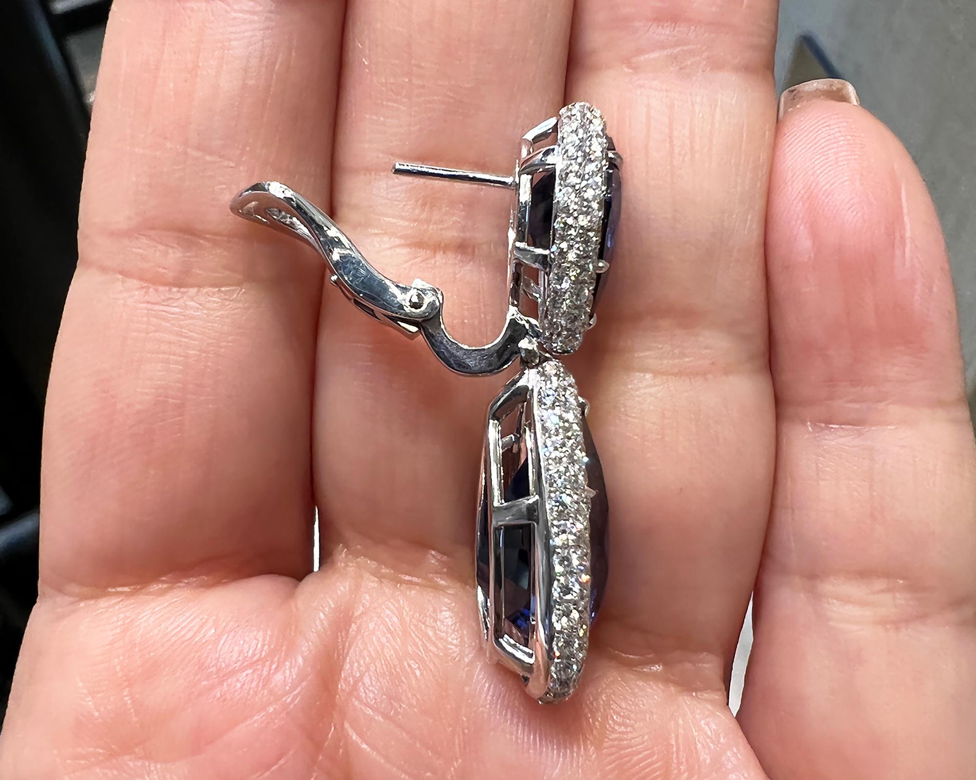 Spectra Fine Jewelry, GRS Certified 28.52 Carats Total Sapphire Diamond Earrings In New Condition For Sale In New York, NY