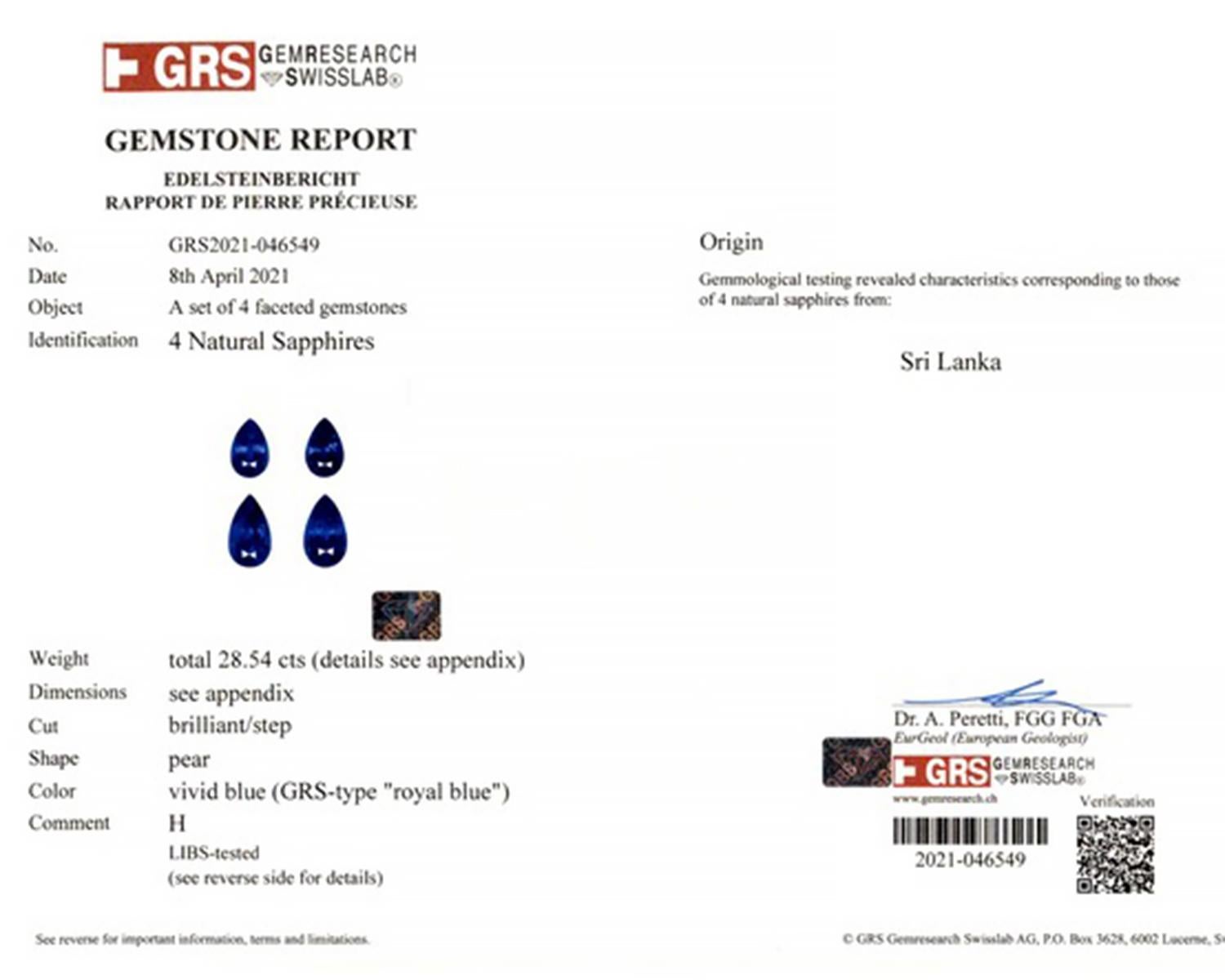 Women's Spectra Fine Jewelry, GRS Certified 28.52 Carats Total Sapphire Diamond Earrings For Sale