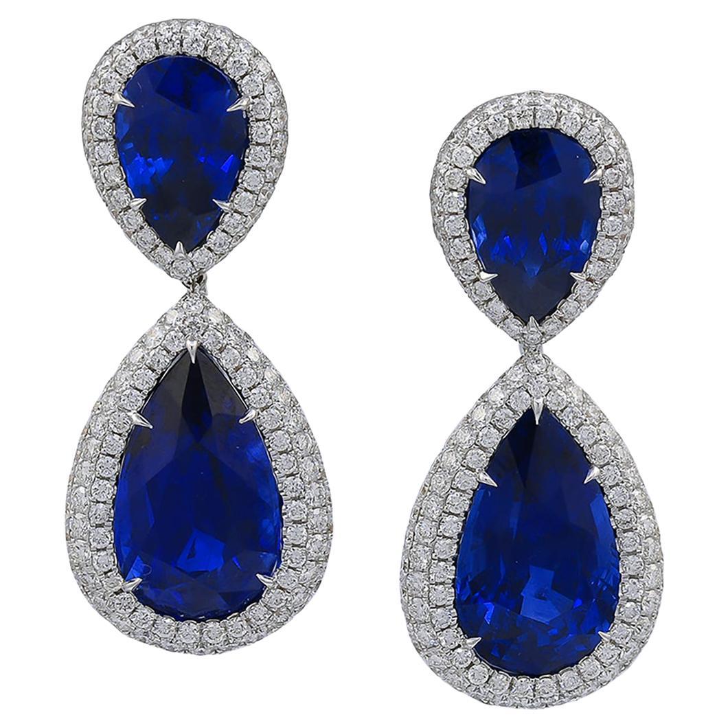 Spectra Fine Jewelry, GRS Certified 28.52 Carats Total Sapphire Diamond Earrings For Sale