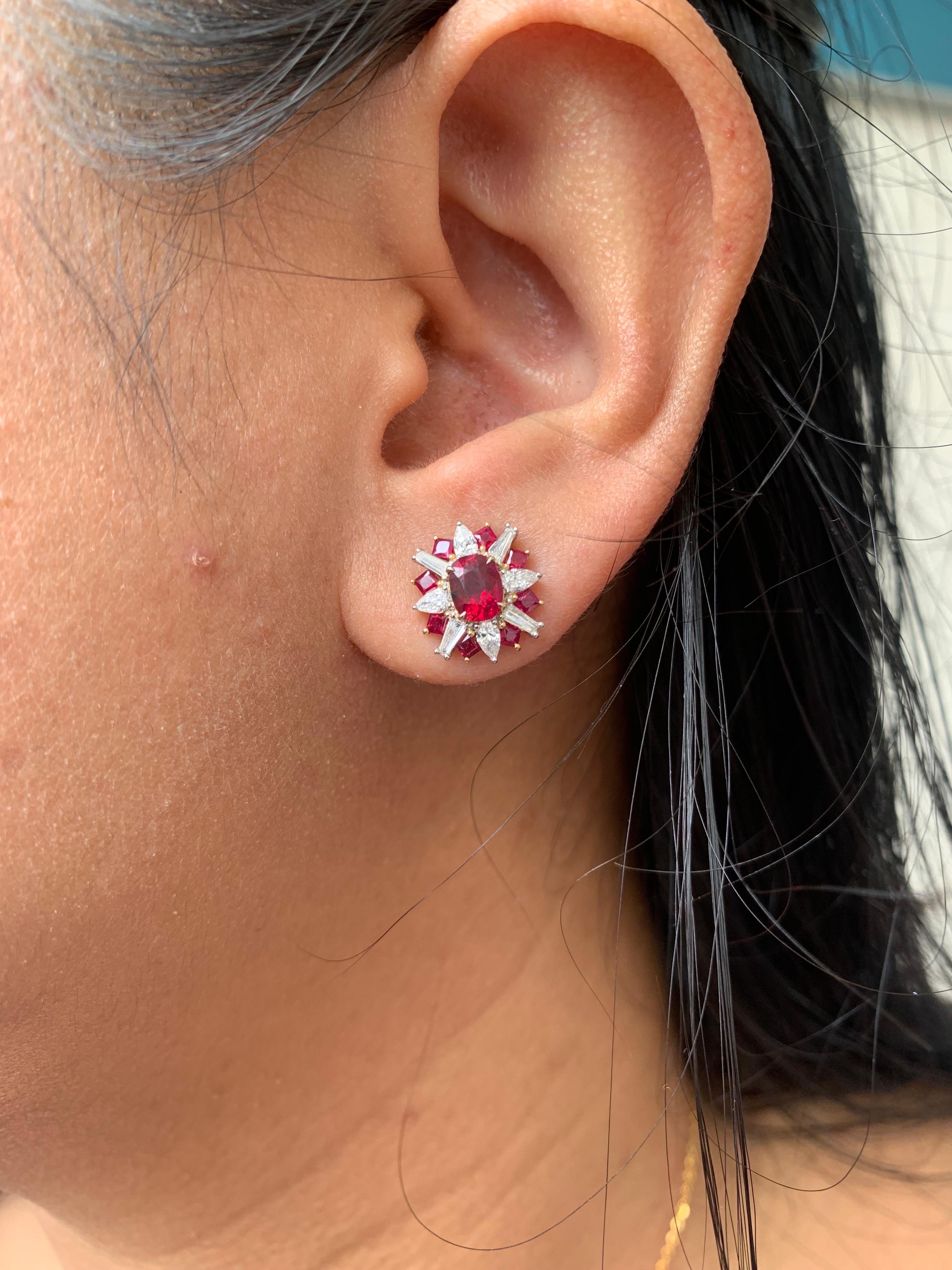 da uomo o donna Orecchini con diamanti e sangue di piccione di Birmania certificati GRS da 2,88 carati in WG 18k in vendita