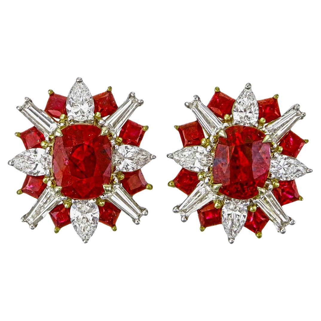 Orecchini con diamanti e sangue di piccione di Birmania certificati GRS da 2,88 carati in WG 18k