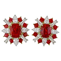 GRS Certified 2.88 Carat Burma Ruby Pigeon Blood And Diamond Earrings In 18k WG