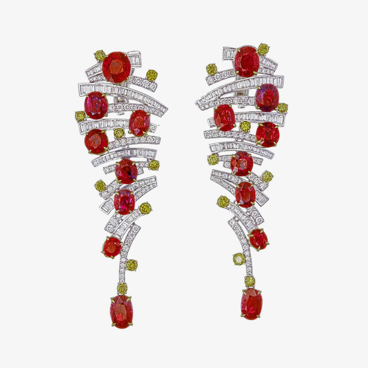 Taglio ovale Orecchini con diamanti e sangue di piccione di Birmania da 2,92 carati certificati GRS in oro 18 carati in vendita