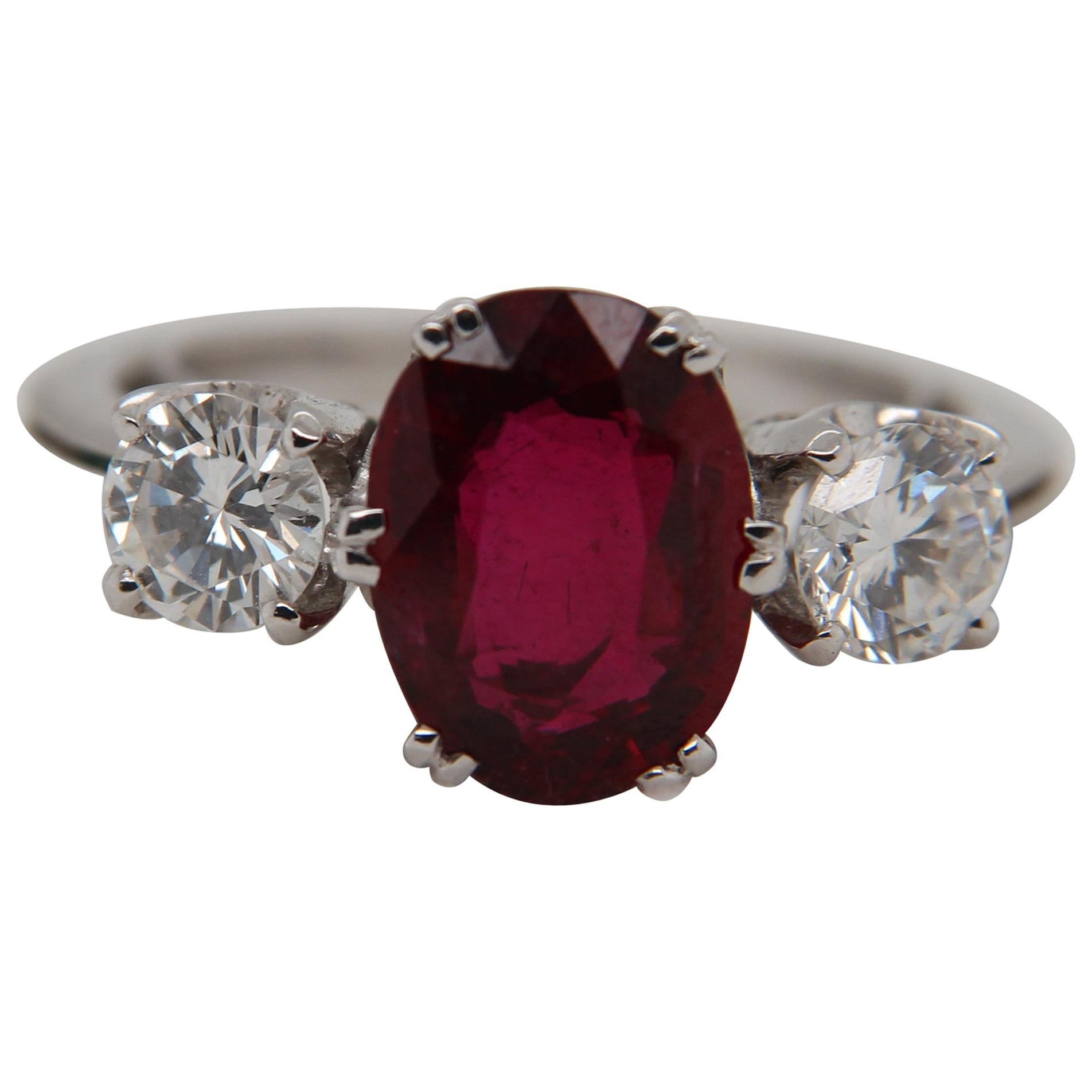 GRS Certified 2.94 Carat Thai Ruby Ring in 18 Karat Gold