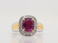 GRS Certified 2.98 Carat Burmese No Heat Ruby And Diamond Ring