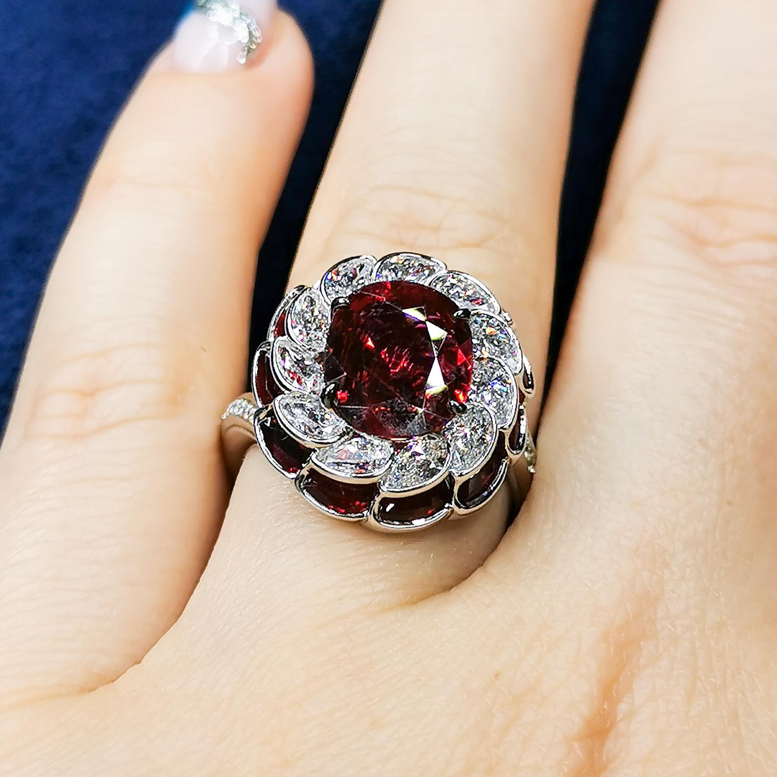 GRS Certified 2.98 Carat Ruby Diamond 18 Karat White Gold Ring For Sale 3